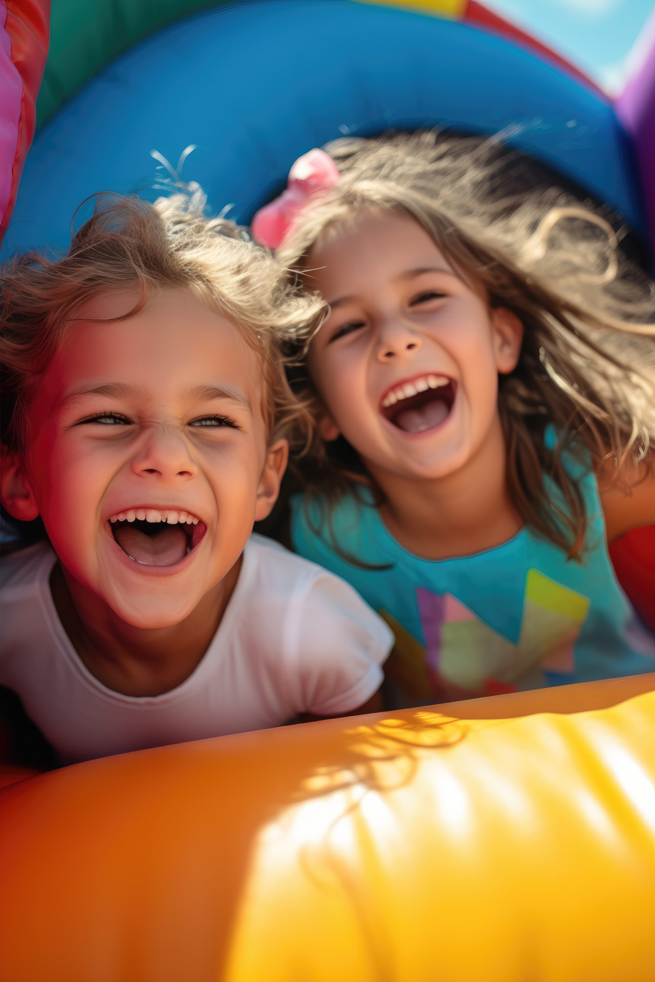 Laughing children playing inside an inflatable — party rental delivered in Pine Island, FL
