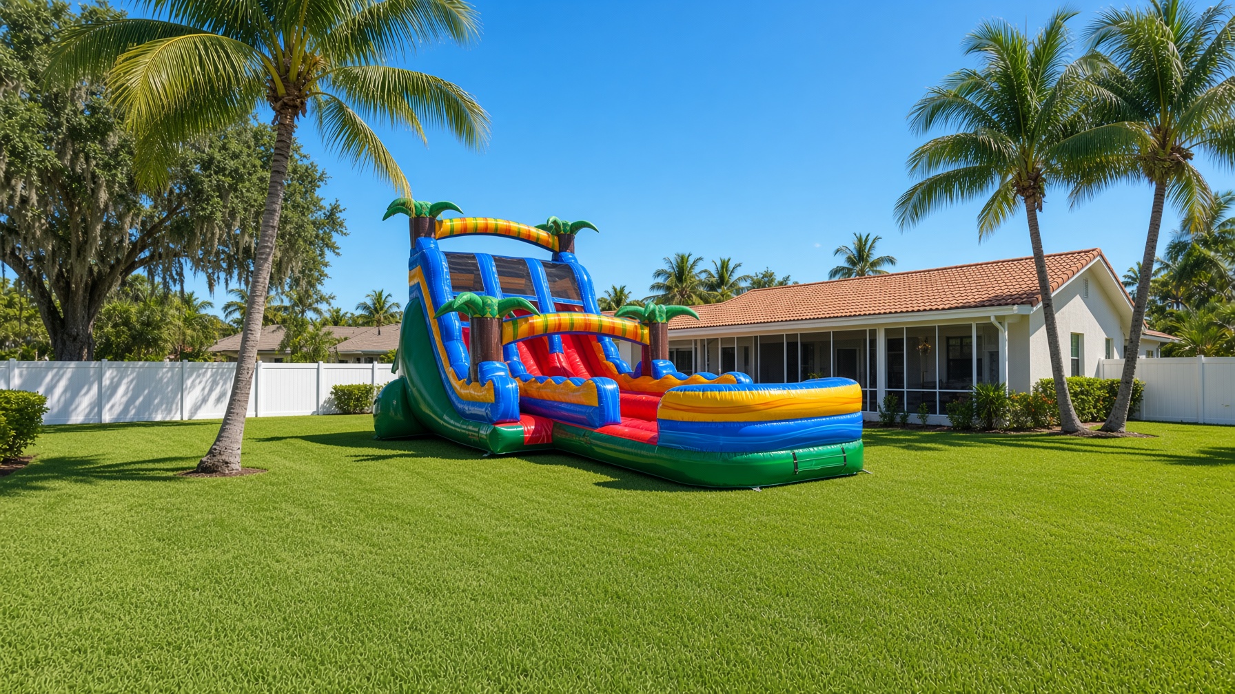 Red and yellow tropical combo inflatable outdoors — party rental delivered in Gateway, FL