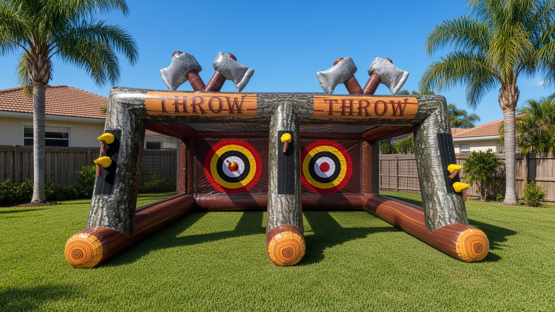 Inflatable axe throw game with dual targets — party rental delivered in Gateway, FL