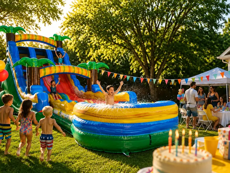Inflatable party rentals set up for birthdays & backyard parties in Southwest Florida