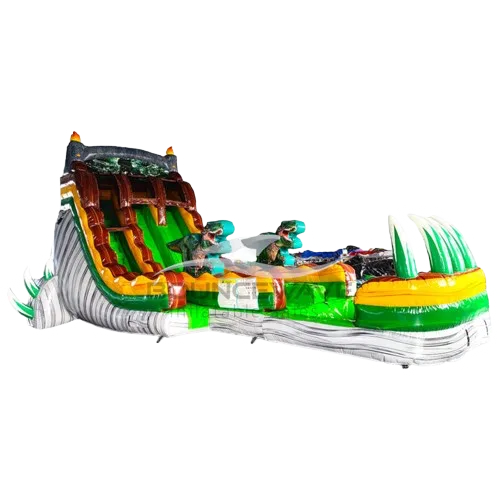 18' Jurassic Splash Dual Lane delivered and set up on a backyard lawn for a party in Fort Myers, FL