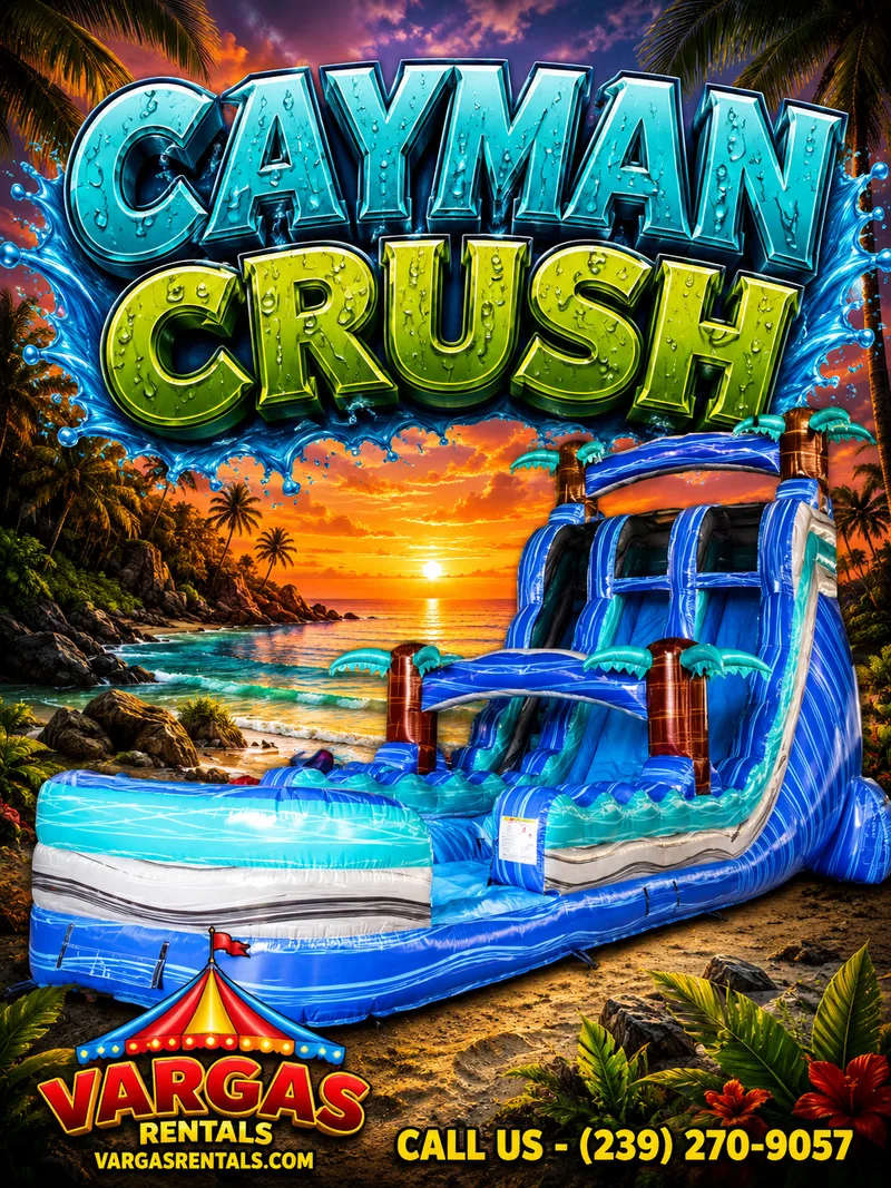 22' Cayman Crush Dual Lane delivered and set up on a backyard lawn for a party in Fort Myers, FL