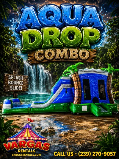 Aqua Drop Dual Lane Combo delivered and set up on a backyard lawn for a party in Fort Myers, FL