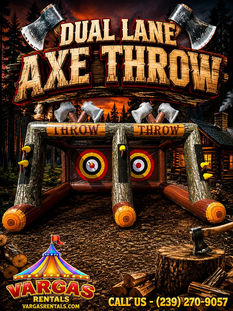 Dual Lane Axe Throw delivered and set up on a backyard lawn for a party in Fort Myers, FL