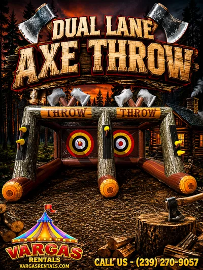 Dual Lane Axe Throw delivered and set up on a backyard lawn for a party in Fort Myers, FL