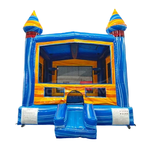 Electric Bounce House delivered and set up on a backyard lawn for a party in Fort Myers, FL