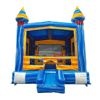 Electric Bounce House delivered and set up on a backyard lawn for a party in Fort Myers, FL