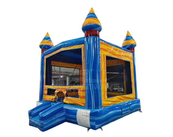 Electric Bounce House delivered and set up on a backyard lawn for a party in Fort Myers, FL