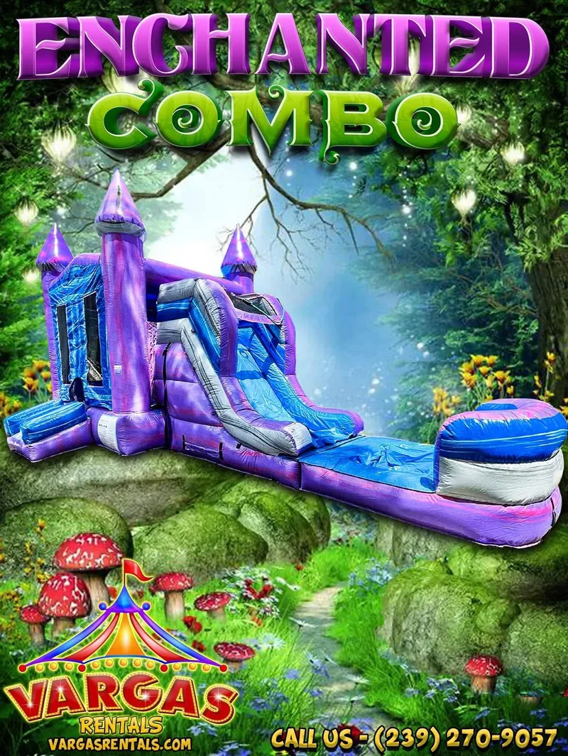 Enchanted Single Lane Combo delivered and set up on a backyard lawn for a party in Fort Myers, FL