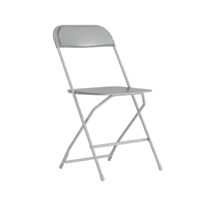 Folding Chair (Grey) delivered and set up on a backyard lawn for a party in Fort Myers, FL