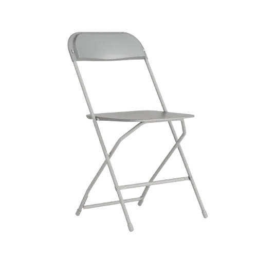 Folding Chair (Grey) delivered and set up on a backyard lawn for a party in Fort Myers, FL