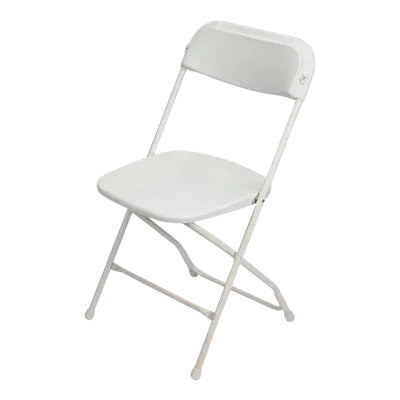 Folding Chair (White) delivered and set up on a backyard lawn for a party in Fort Myers, FL