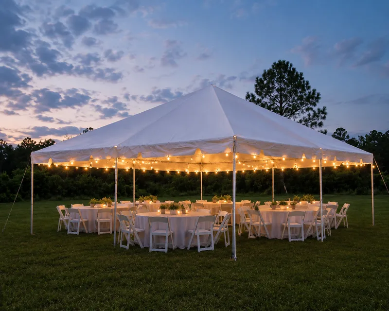 20x20 Tent Package delivered and set up on a backyard lawn for a party in Fort Myers, FL