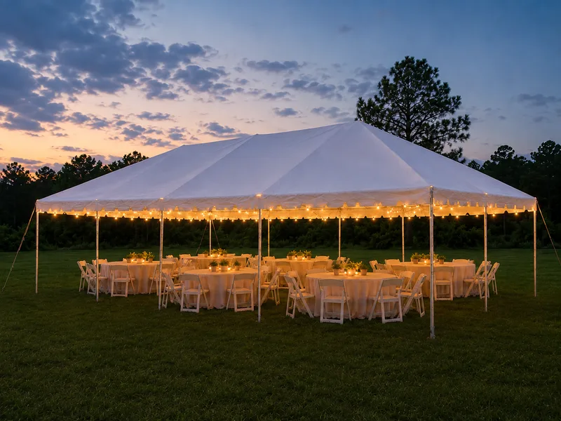 20x30 Tent Package delivered and set up on a backyard lawn for a party in Fort Myers, FL