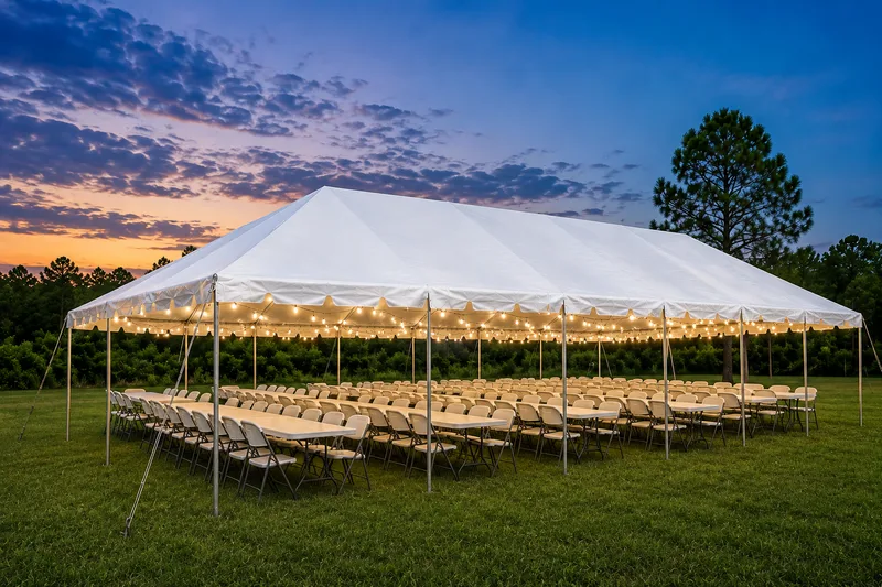 20x40 Tent Package delivered and set up on a backyard lawn for a party in Fort Myers, FL